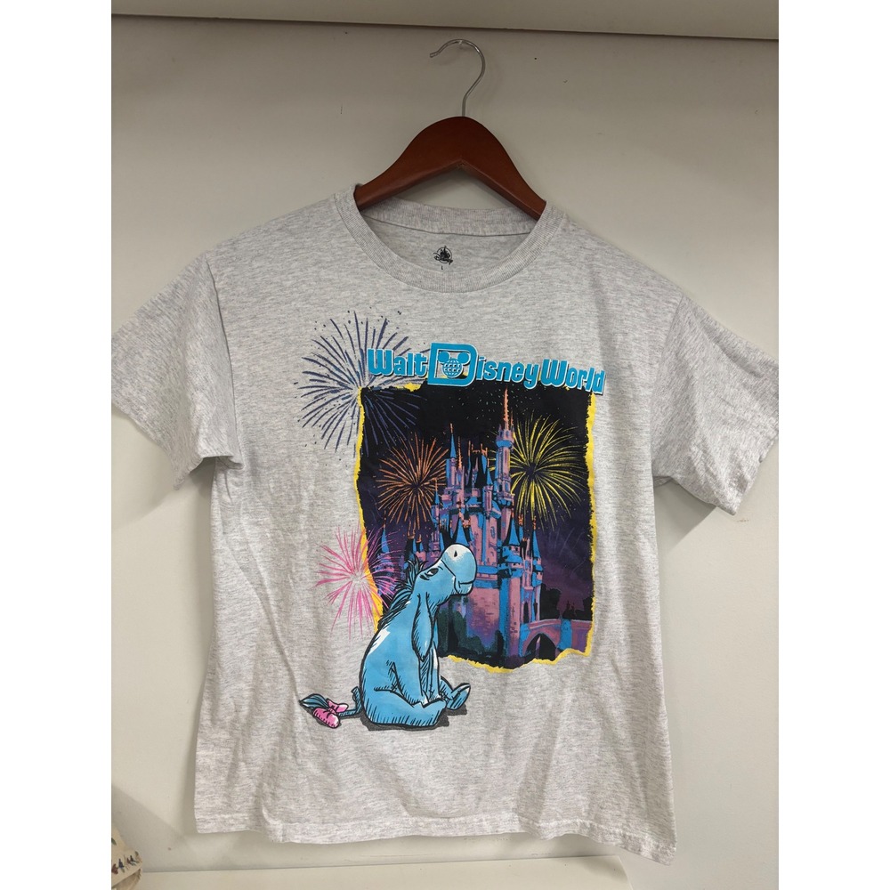 Vintage Walt Disney World Eeyore Fireworks Castle Graphic Tee Gray Large